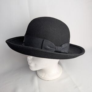 PRINCIPLES 100% Wool Women Hat Black Color Vintage I guess 90' Bow On Side